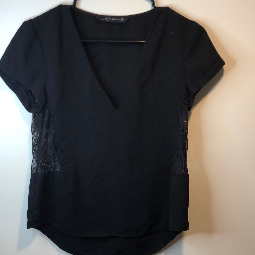 ZARA WOMAN Elegant Black Lace Trim Top
